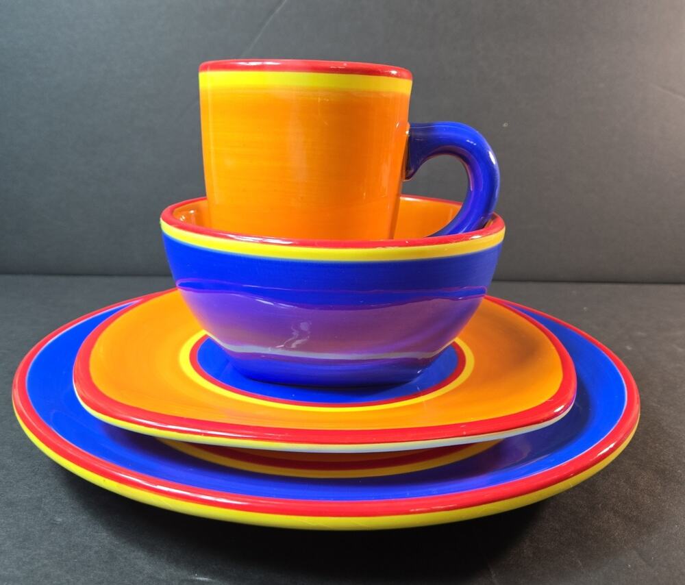 Dansk Caribe Bahama Blue Hand Painted 4-pc place setting (plates, bowl & mug)